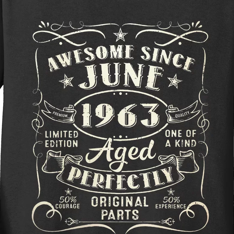 60 Year Old Awesome Since June 1963 60th Birthday Kids Long Sleeve Shirt