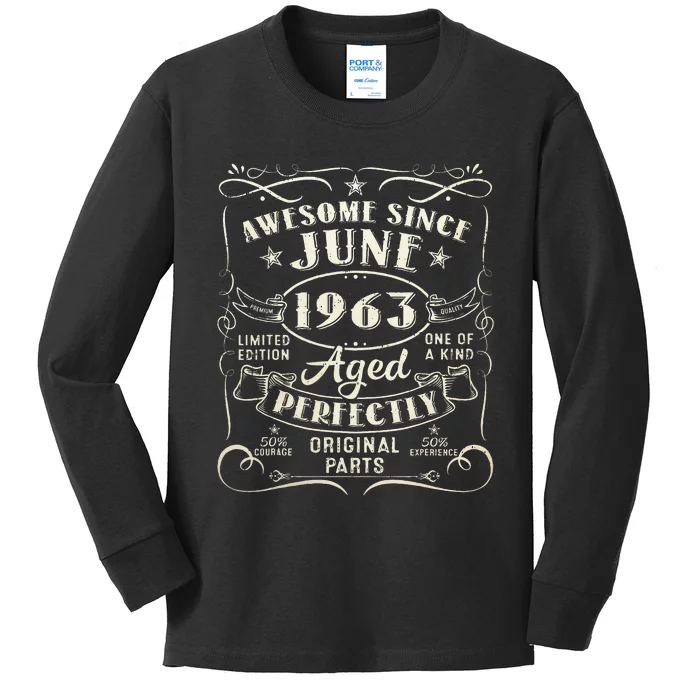 60 Year Old Awesome Since June 1963 60th Birthday Kids Long Sleeve Shirt