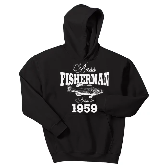 64 Year Old Fisherman Bass Fishing 1959 64th Birthday Kids Hoodie