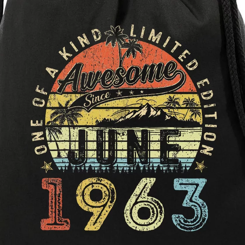 60 Year Old Awesome Since June 1963 60th Birthday Drawstring Bag