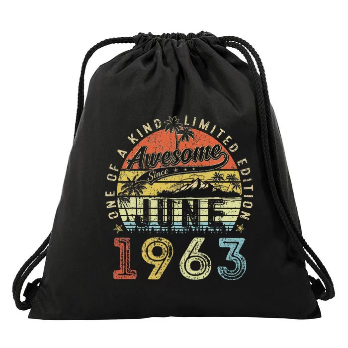 60 Year Old Awesome Since June 1963 60th Birthday Drawstring Bag