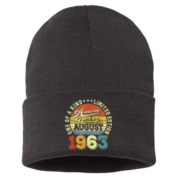 60 Years Old Gifts Awesome Since August 1963 60th Birthday Sustainable Knit Beanie