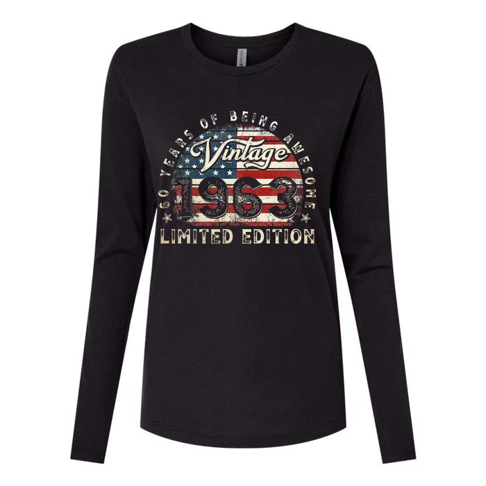 60 Year Old Gifts Vintage 1963 American Flag 60th Birthday Womens Cotton Relaxed Long Sleeve T-Shirt