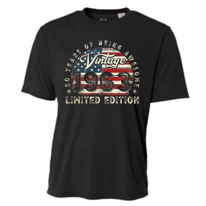 60 Year Old Gifts Vintage 1963 American Flag 60th Birthday Cooling Performance Crew T-Shirt