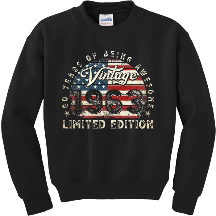 60 Year Old Gifts Vintage 1963 American Flag 60th Birthday Kids Sweatshirt