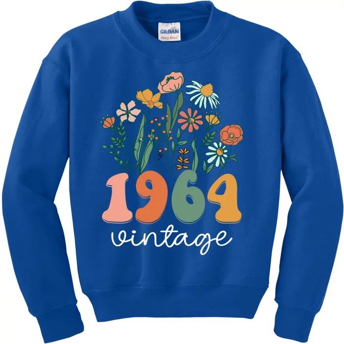 60 Years Old Vintage 1964 60th Birthday Wildflower Gift Kids Sweatshirt