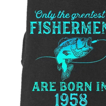 65 Years Old Fisherman Born In 1958 65th Birthday Doggie 3-End Fleece Hoodie