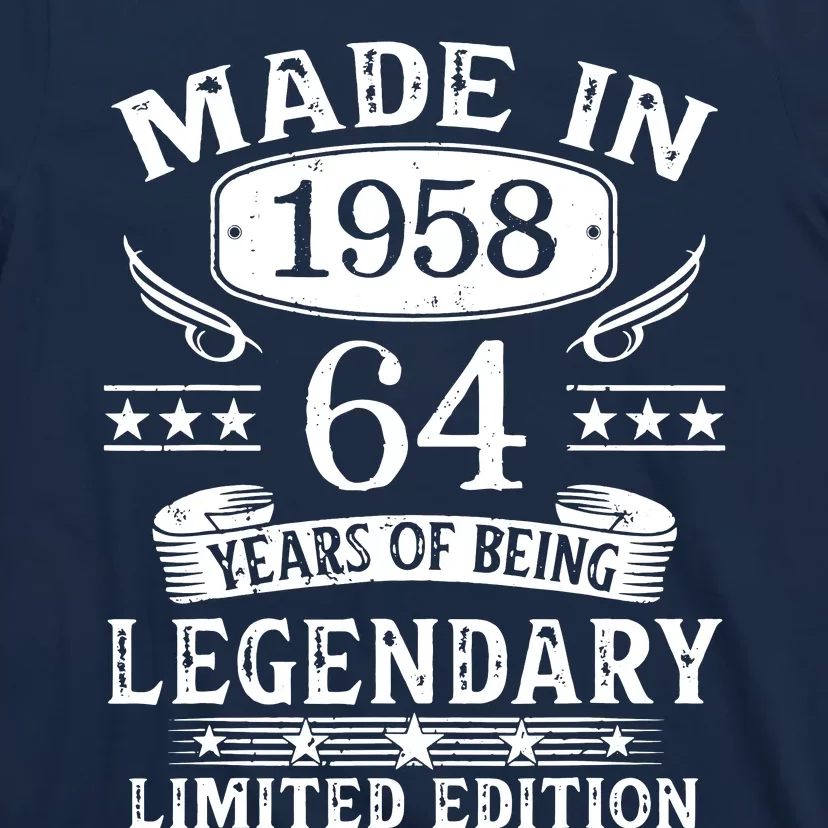 64 Years Old Made In 1958 Shirt 64th Birthday Gift T-Shirt