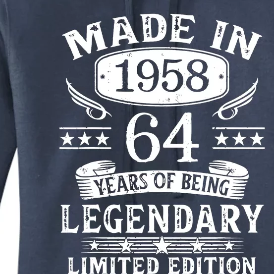 64 Years Old Made In 1958 Shirt 64th Birthday Gift Women's Pullover Hoodie