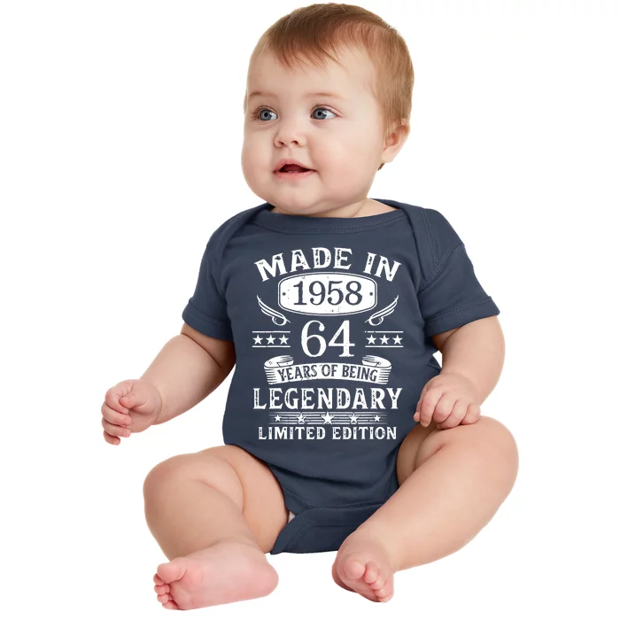 64 Years Old Made In 1958 Shirt 64th Birthday Gift Baby Bodysuit