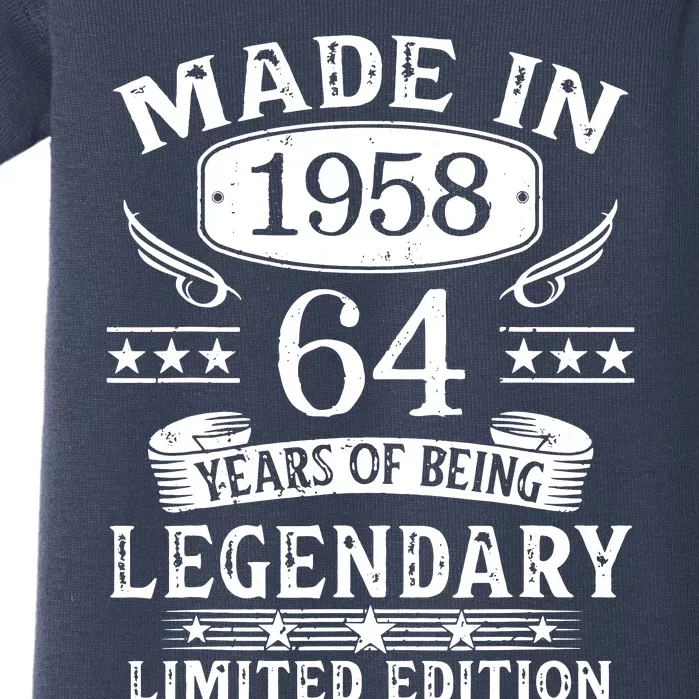 64 Years Old Made In 1958 Shirt 64th Birthday Gift Baby Bodysuit