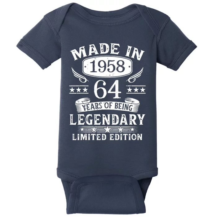 64 Years Old Made In 1958 Shirt 64th Birthday Gift Baby Bodysuit