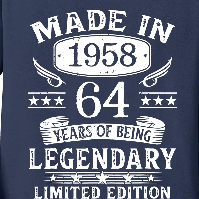 64 Years Old Made In 1958 Shirt 64th Birthday Gift Kids Long Sleeve Shirt