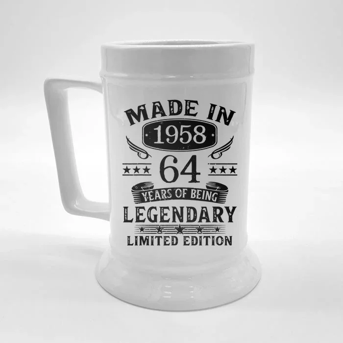 64 Years Old Made In 1958 Shirt 64th Birthday Gift Front & Back Beer Stein