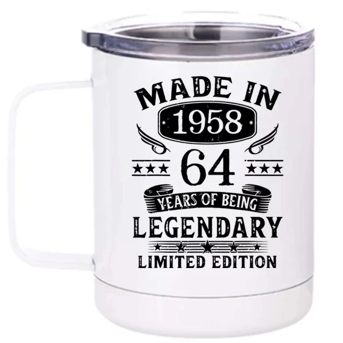 64 Years Old Made In 1958 Shirt 64th Birthday Gift Front & Back 12oz Stainless Steel Tumbler Cup