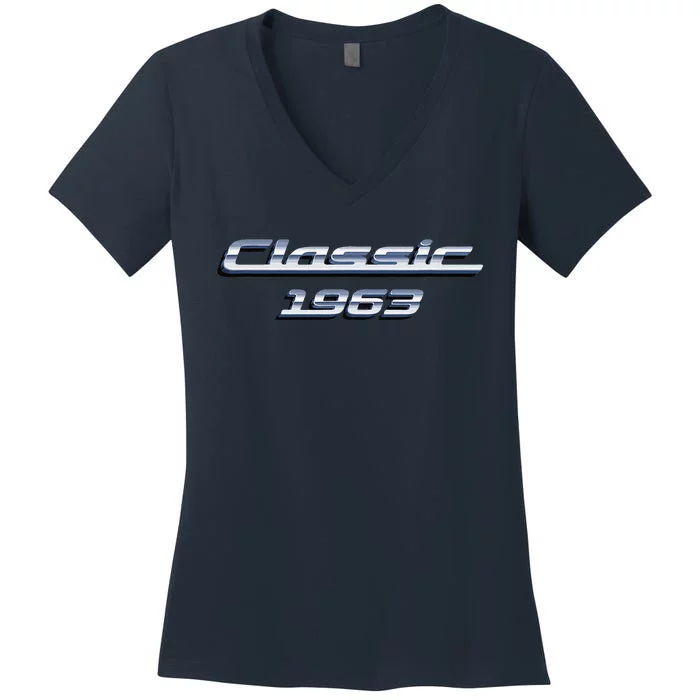 60 Year Old Vintage Classic Car 1963 60th Birthday Women's V-Neck T-Shirt