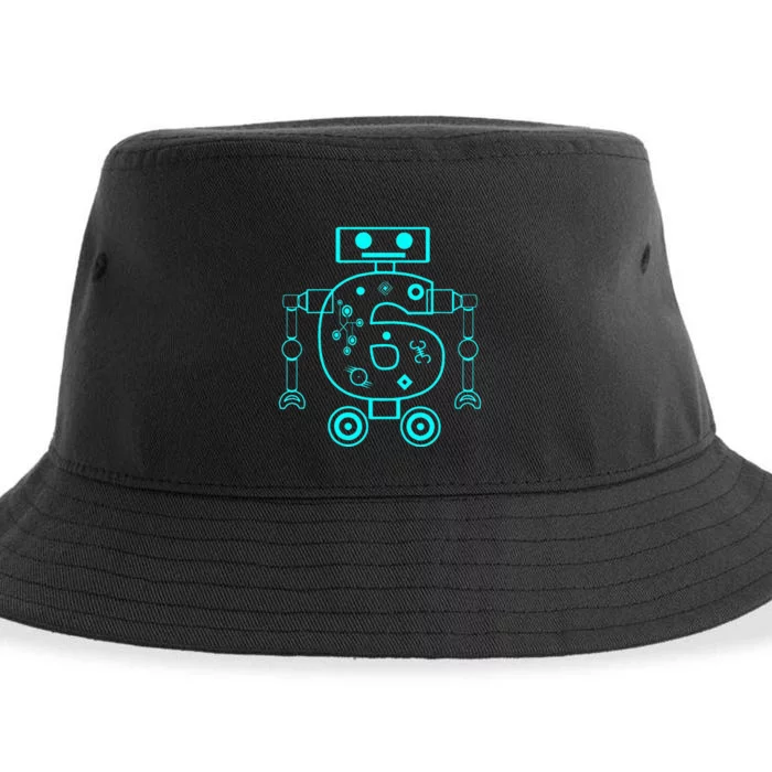 6 Year Old 6th Birthday Robot Themed Party Gift Sustainable Bucket Hat