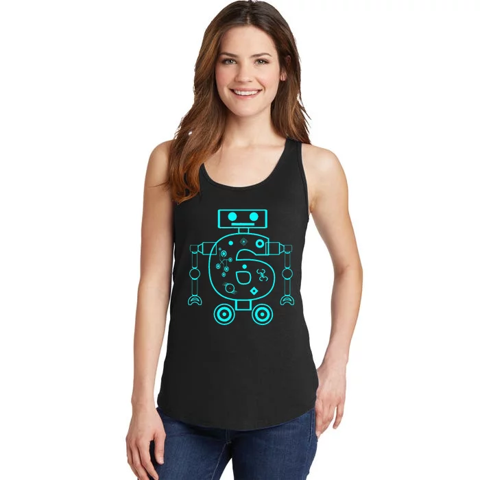 6 Year Old 6th Birthday Robot Themed Party Gift Ladies Essential Tank