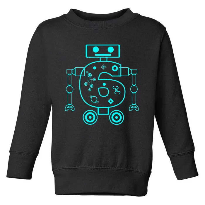 6 Year Old 6th Birthday Robot Themed Party Gift Toddler Sweatshirt