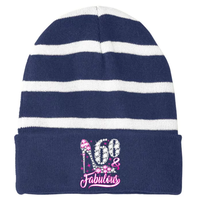 60 Years Old Gifts 60 & Fabulous 60th Birthday Pink Diamond Striped Beanie with Solid Band