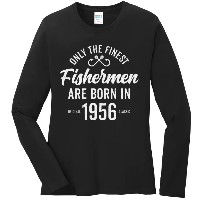 67 Year Old Fisherman Fishing 1956 67th Birthday Gift Ladies Long Sleeve Shirt