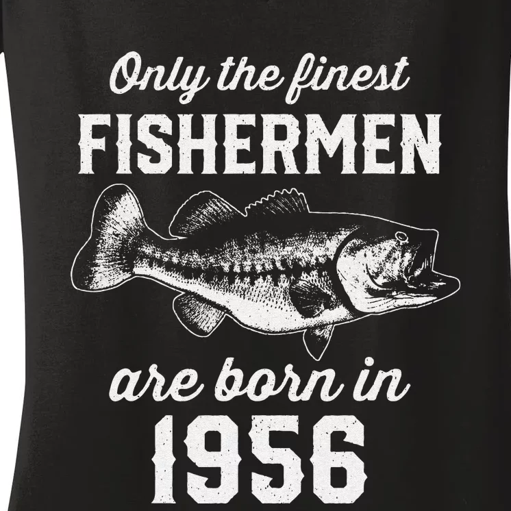 67 Year Old Fisherman Fishing 1956 67th Birthday Women's V-Neck T-Shirt