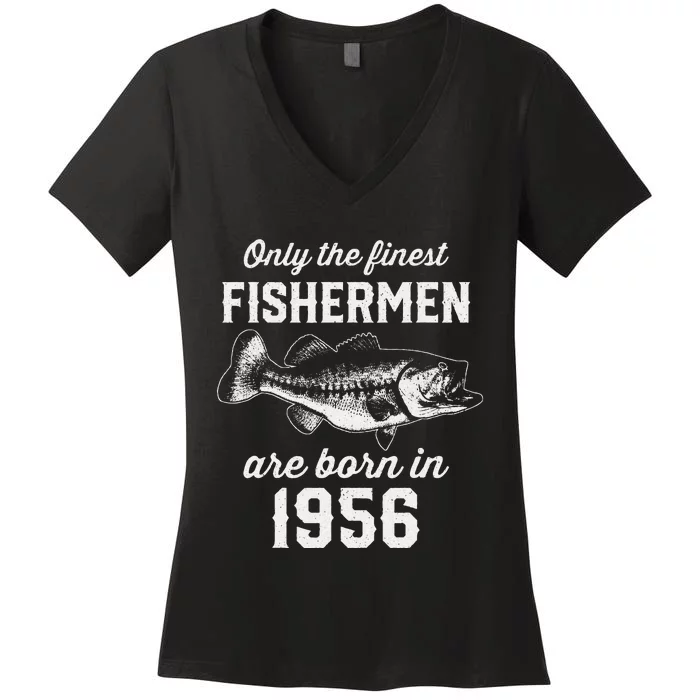 67 Year Old Fisherman Fishing 1956 67th Birthday Women's V-Neck T-Shirt