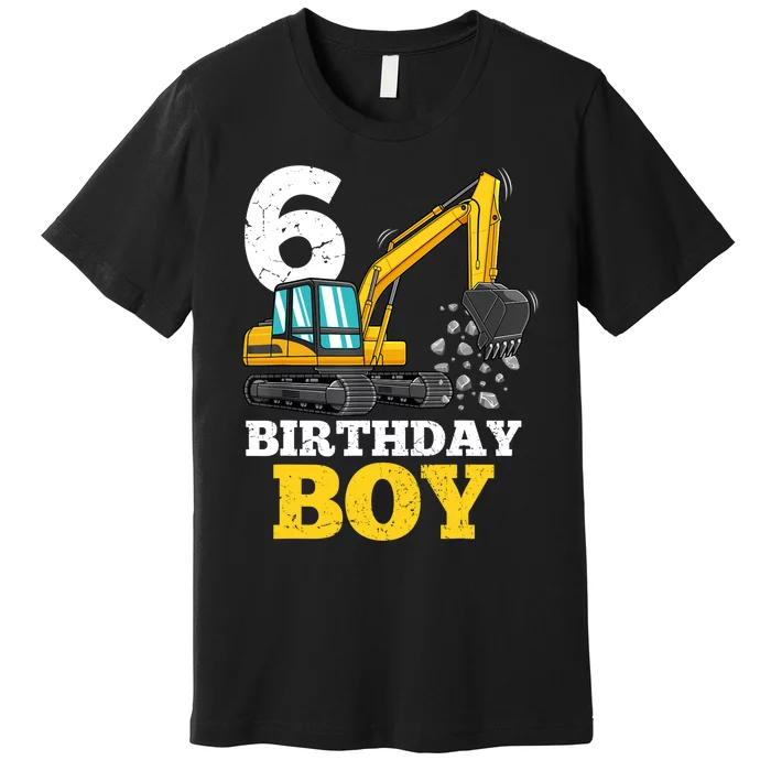 6 Years Old Birthday Boy Gift Construction Birthday Party Premium T-Shirt