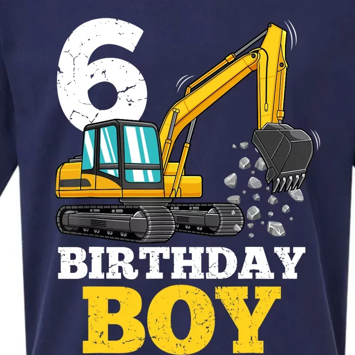 6 Years Old Birthday Boy Gift Construction Birthday Party Sueded Cloud Jersey T-Shirt