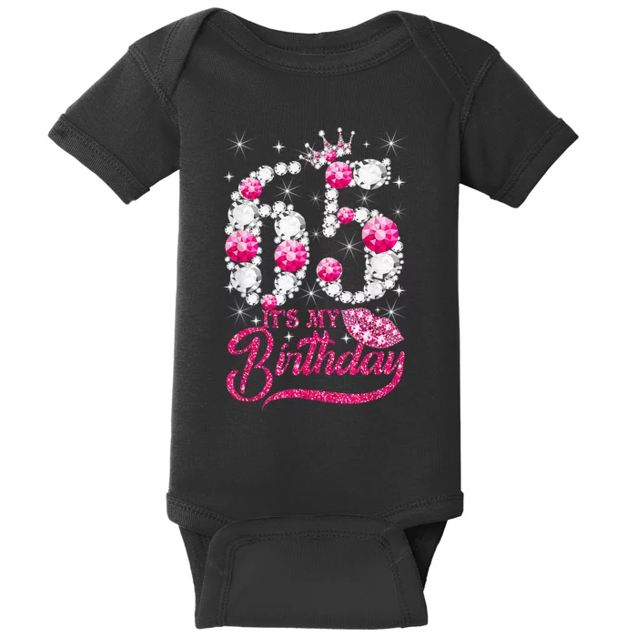 65 Year Old Gifts It's my 65th Birthday Pink Diamond Crown Baby Bodysuit