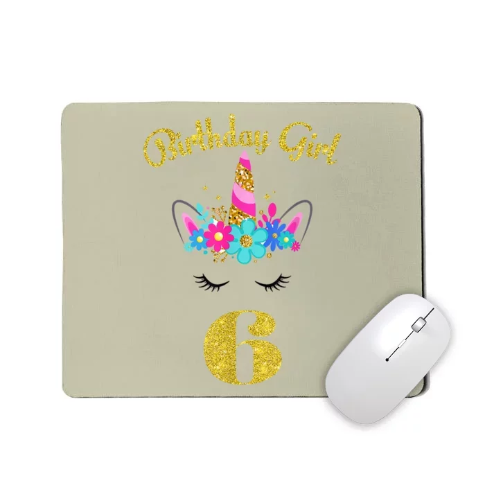 6 Years Old Gifts 6th Birthday Gift For Girl Funny Unicorn Face 31 Mousepad