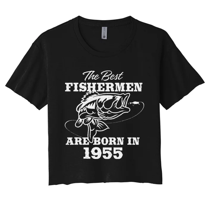 68 Year Old Fisherman Fishing 1955 68th Birthday Gift Women's Crop Top Tee