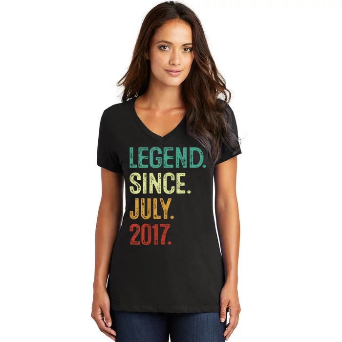 6 Years Old Legend Since July 2017 6th Birthday Women's V-Neck T-Shirt