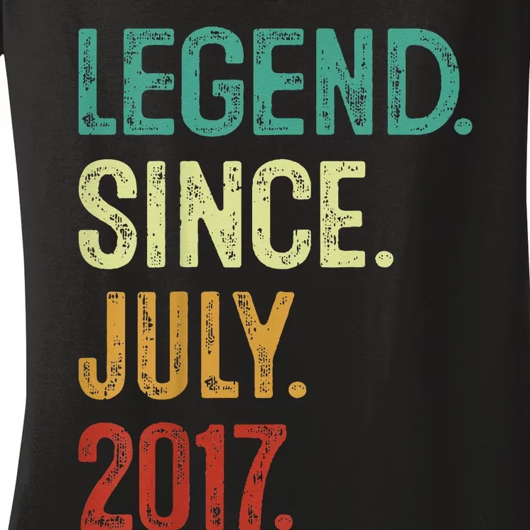 6 Years Old Legend Since July 2017 6th Birthday Women's V-Neck T-Shirt