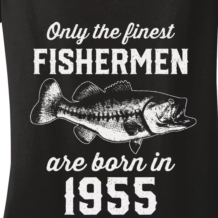 68 Year Old Fisherman Fishing 1955 68th Birthday Women's V-Neck T-Shirt