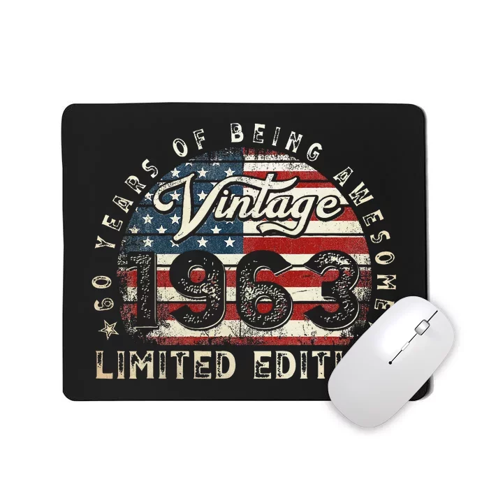 60 Year Old Gifts Vintage 1963 American Flag 60th Birthday Mousepad