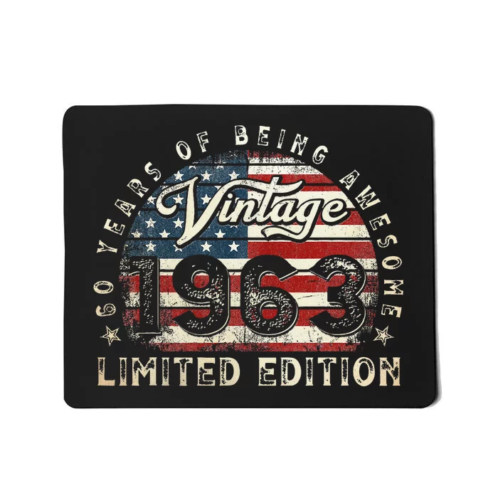 60 Year Old Gifts Vintage 1963 American Flag 60th Birthday Mousepad