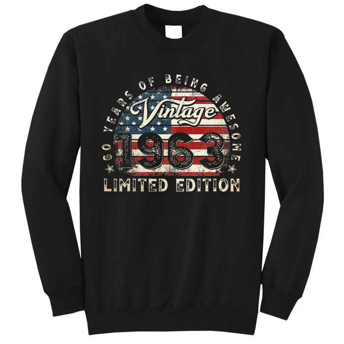 60 Year Old Gifts Vintage 1963 American Flag 60th Birthday Tall Sweatshirt