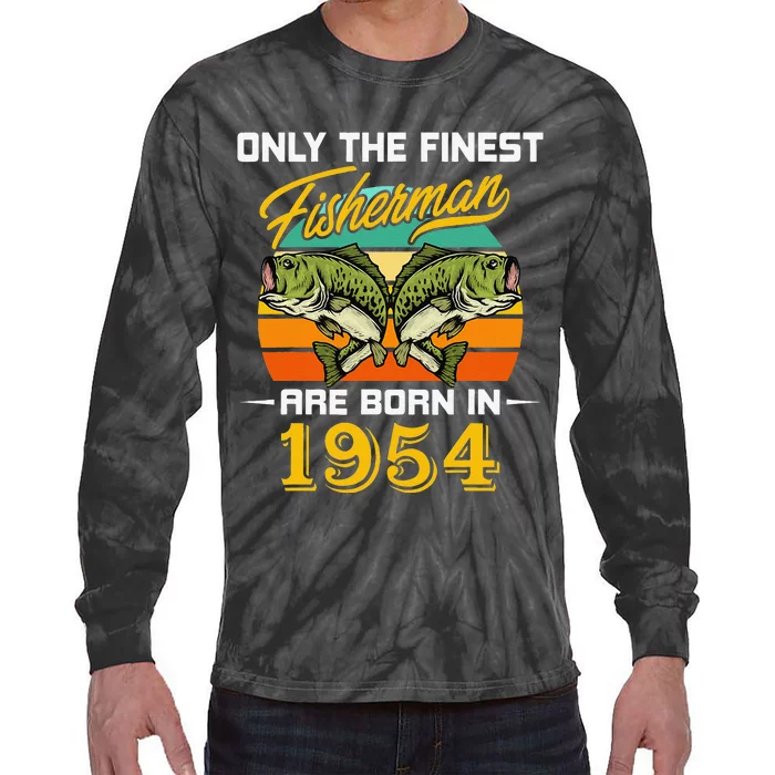 68 Years Old Fisherman Born In 1954 Funny 68th Birthday Tie-Dye Long Sleeve Shirt