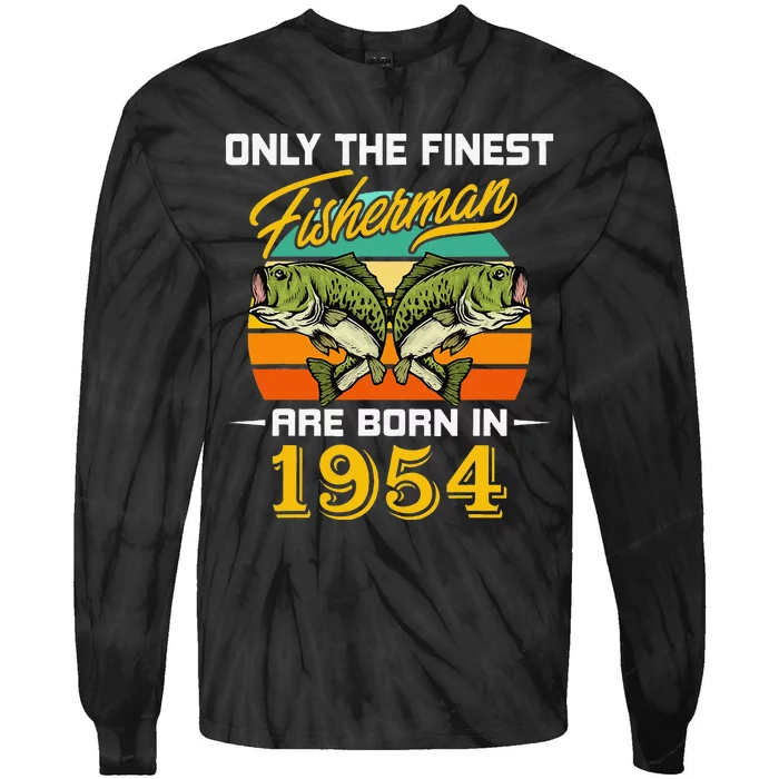 68 Years Old Fisherman Born In 1954 Funny 68th Birthday Tie-Dye Long Sleeve Shirt