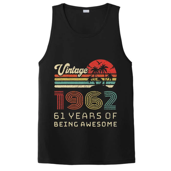 61 Year Old Birthday Vintage 1962 61st Birthday Performance Tank