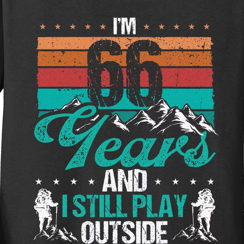 66 Year Old Hiker Mountains Outdoor Hiking 66 Birthday Kids Long Sleeve Shirt