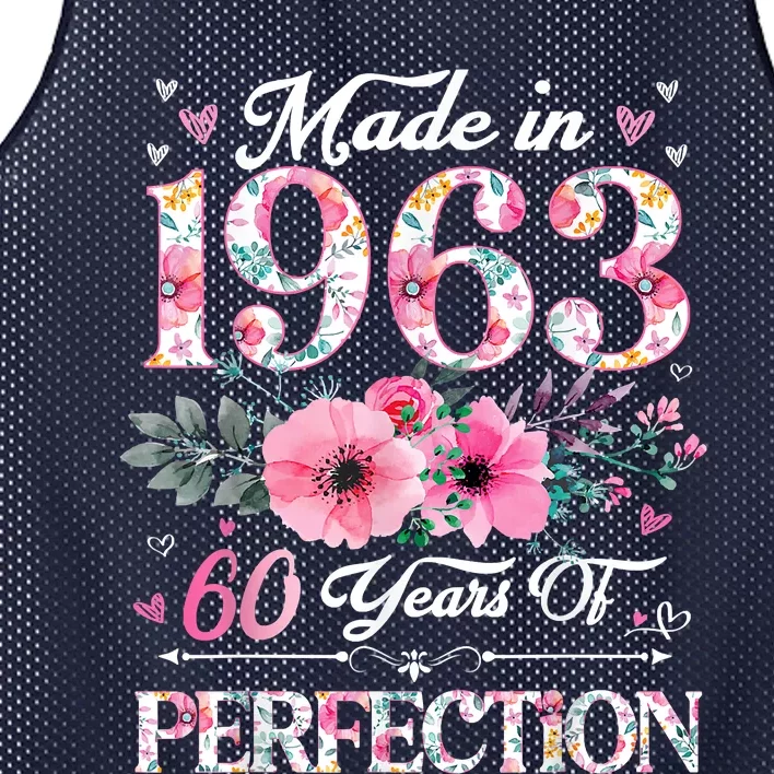 60 Year Old Made In 1963 Floral 60th Birthday Gifts Mesh Reversible Basketball Jersey Tank