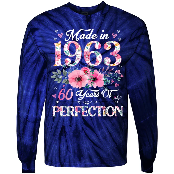 60 Year Old Made In 1963 Floral 60th Birthday Gifts Tie-Dye Long Sleeve Shirt