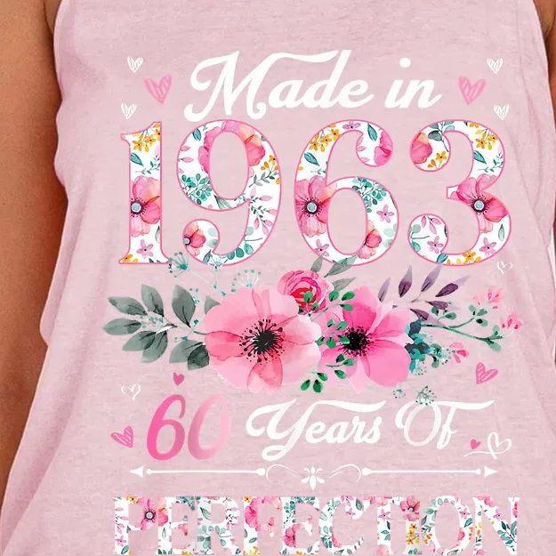 60 Year Old Made In 1963 Floral 60th Birthday Gifts Women's Knotted Racerback Tank