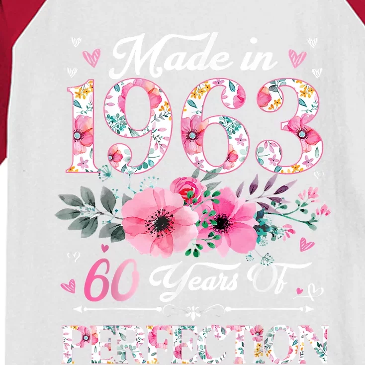 60 Year Old Made In 1963 Floral 60th Birthday Gifts Kids Colorblock Raglan Jersey