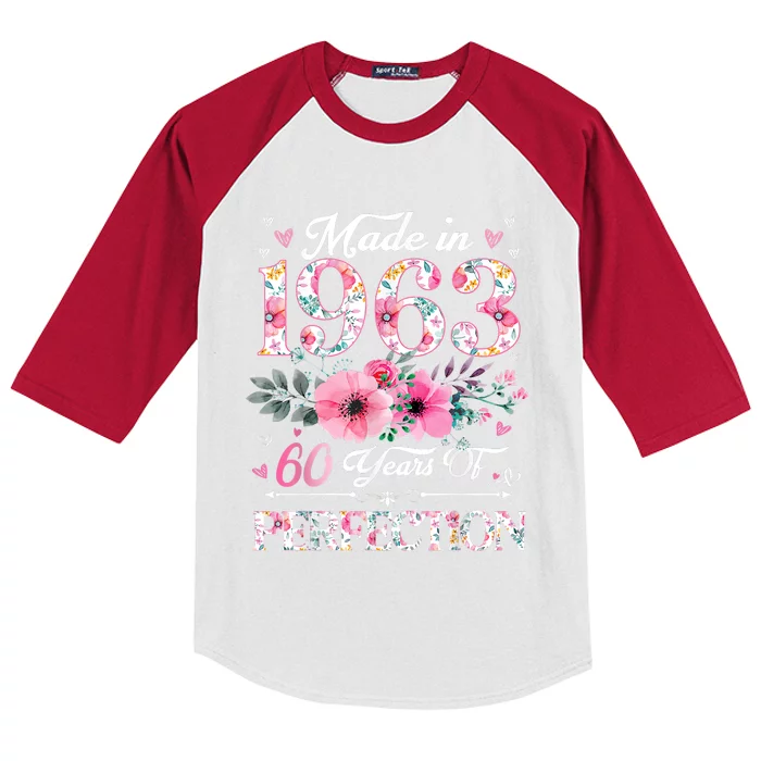 60 Year Old Made In 1963 Floral 60th Birthday Gifts Kids Colorblock Raglan Jersey