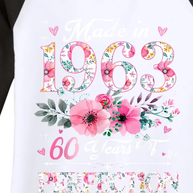 60 Year Old Made In 1963 Floral 60th Birthday Gifts Women's Tri-Blend 3/4-Sleeve Raglan Shirt