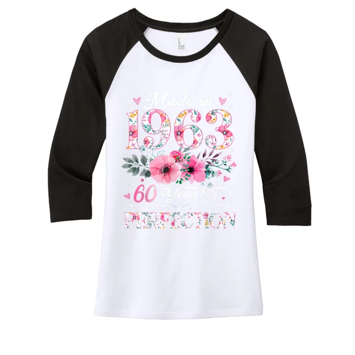 60 Year Old Made In 1963 Floral 60th Birthday Gifts Women's Tri-Blend 3/4-Sleeve Raglan Shirt