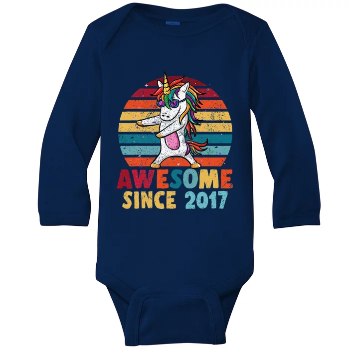 6 Year Old Flossing Unicorn Awesome Since 2017 Birthday Baby Long Sleeve Bodysuit